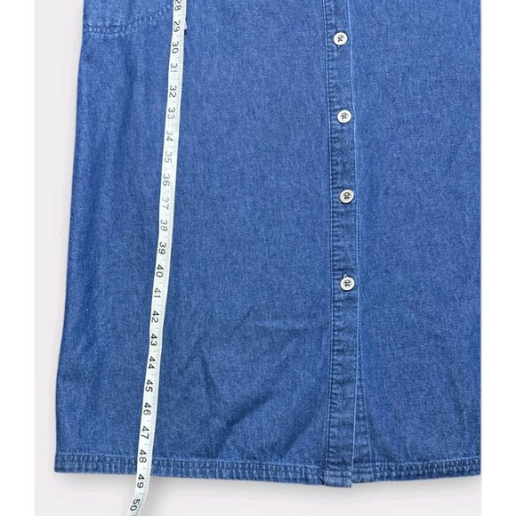 Vintage Womens Dress L Embroidery Floral Denim Maxi Pockets A-Line Retro Teacher - Picture 6 of 8